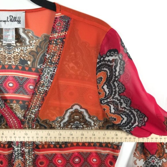 Joseph Ribkoff Bulgaria 🇧🇬 Made Semi Sheer Beaded Rhinestone V neck Top Size 4 - Picture 7 of 14